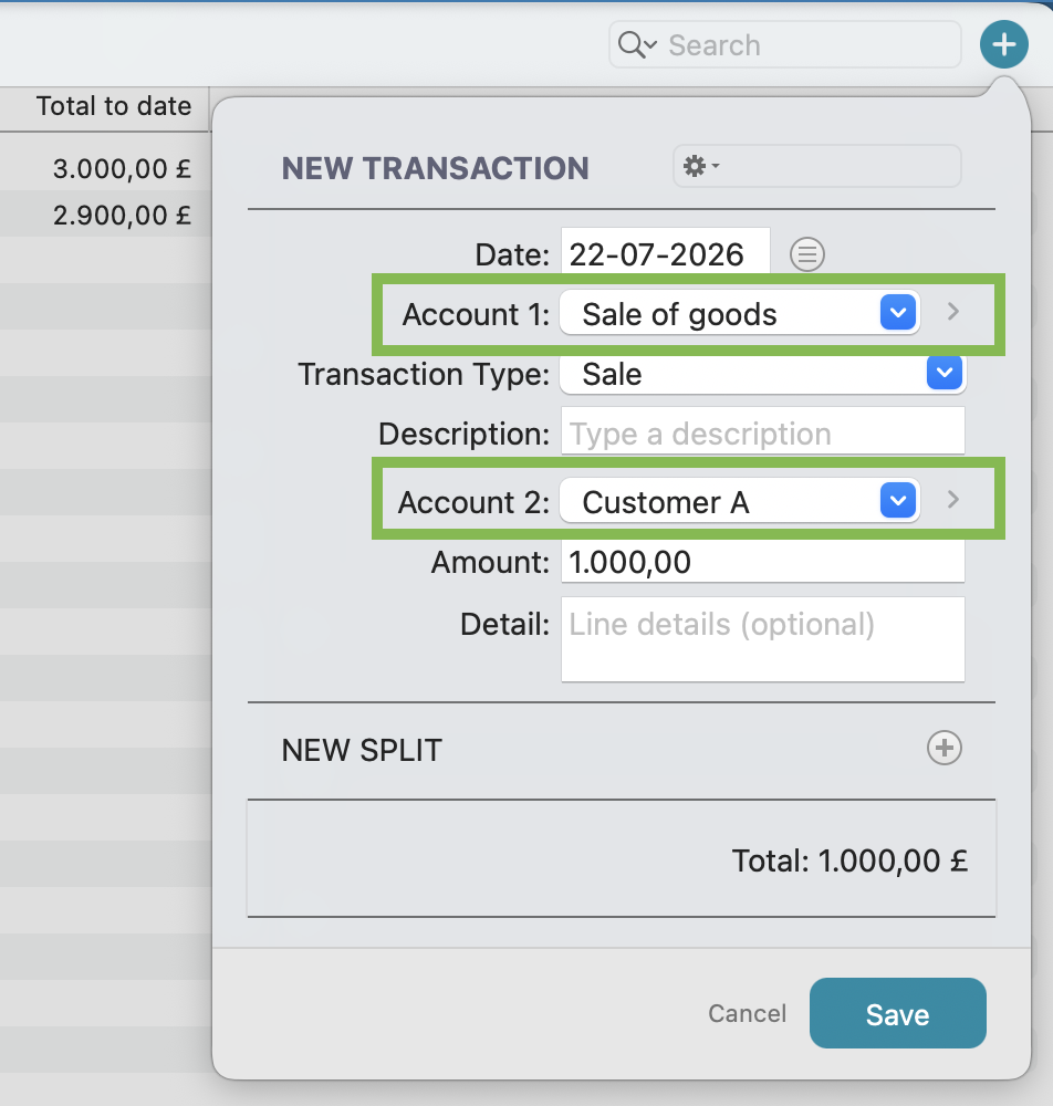 Record an income transaction between a customer and an income account.