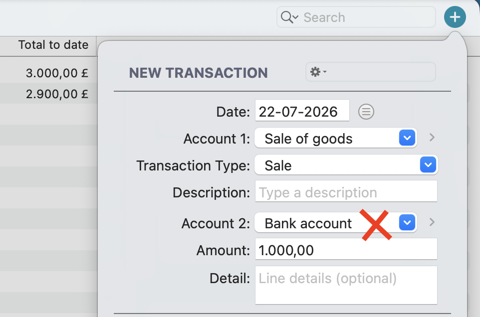 Do not record income between an income account and a bank account.