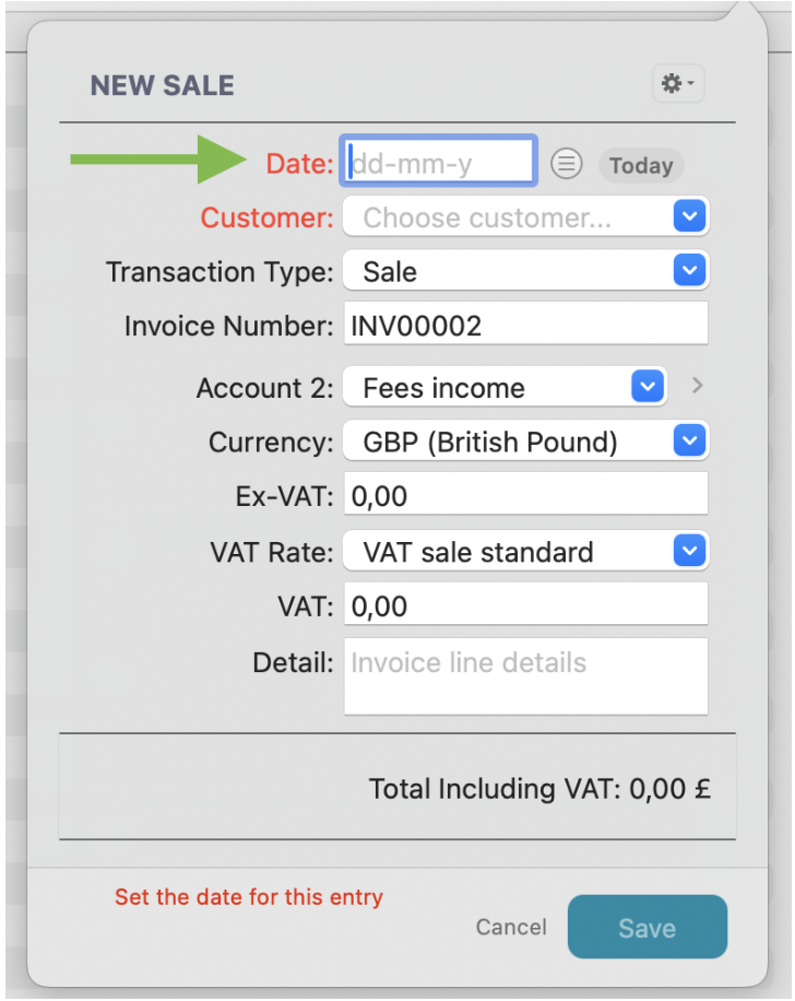 For accruals, the transaction date is the reporting date. Set the date for the entry.