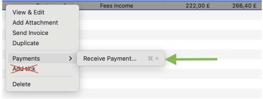For cash basis, use Payments > Receive payment to record the actual payment date.