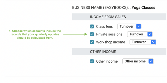 1. Choose which accounts to include in your quarterly updates.