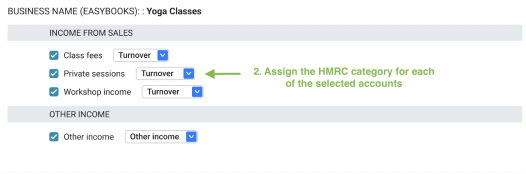2. Assign the correct HMRC category to each selected account.